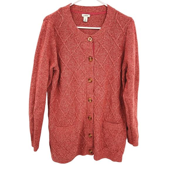 LL Bean 100% Cotton Salmon Pink Cardigan Sweater Button Down Size XL - Picture 4 of 5